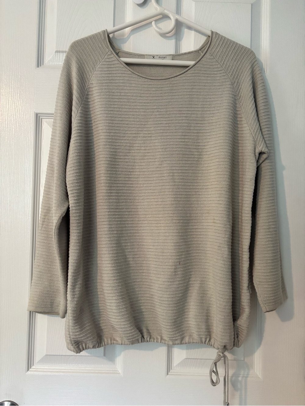 Monari Italia Cozy Ribbed Crewneck Drawstring Hem Sweater - Light tan